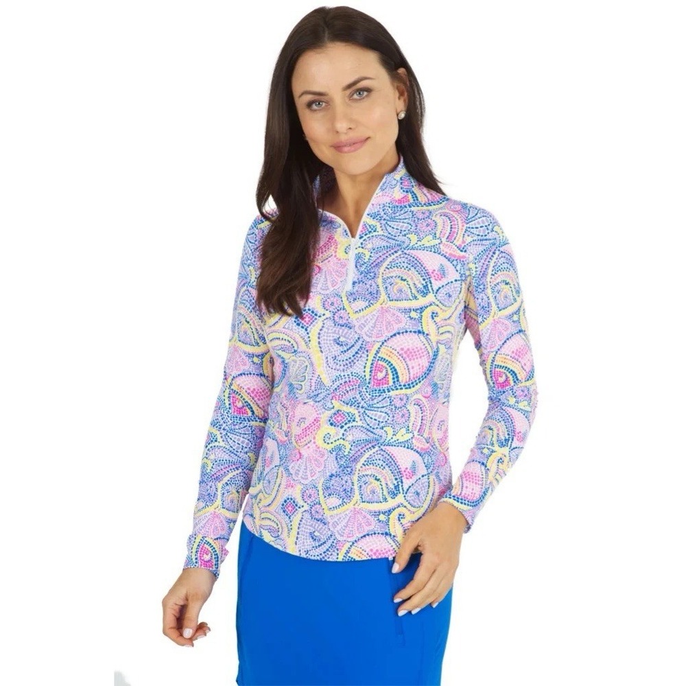 IBKUL Stretch Women S Quarter Zip Colorful UPF50+ Quick Dry Athletic Long Sleeve